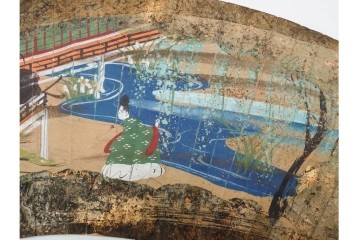 時代物　扇面　人物と風景を描いた奈良絵3枚セット　(R-085904)