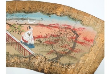 時代物　扇面　人物と風景を描いた奈良絵3枚セット　(R-085904)