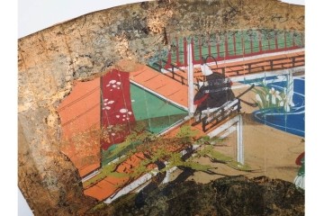 時代物　扇面　人物と風景を描いた奈良絵3枚セット　(R-085904)