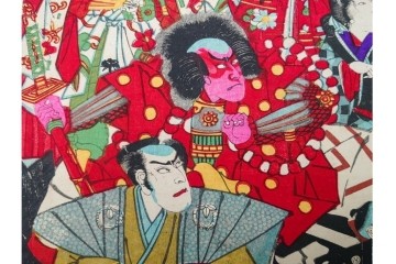 真作　明治期　豊原国周門人 周光筆　「俳優花競給金附」　役者を描いた木版画の浮世絵　3枚続　(R-085907)