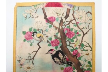 真作　暁山　「草木華鳥図会」　孔雀に雀・蝶など多彩な鳥虫草木花を描いた木版画6枚セット　(R-085908)