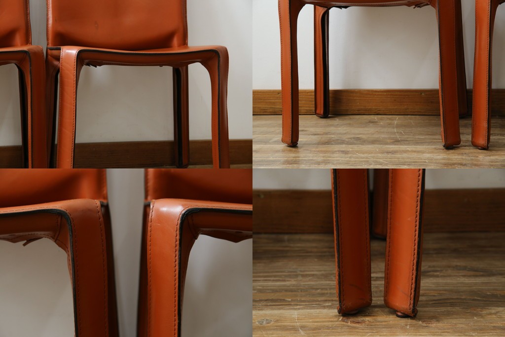 中古　Cassina(カッシーナ)　412 CAB(キャブ)　MARIO BELLINI(マリオ・ベリーニ)　端正なフォルムが魅力のアームレスチェア3脚　セット現行定価約90万円相当　(R-085910)