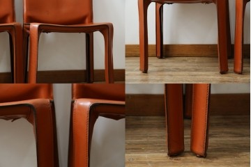 中古　Cassina(カッシーナ)　412 CAB(キャブ)　MARIO BELLINI(マリオ・ベリーニ)　端正なフォルムが魅力のアームレスチェア3脚　セット現行定価約90万円相当　(R-085910)