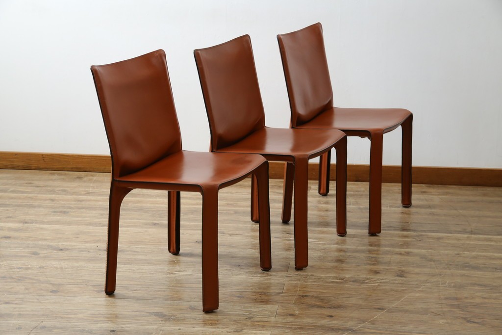 中古　Cassina(カッシーナ)　412 CAB(キャブ)　MARIO BELLINI(マリオ・ベリーニ)　端正なフォルムが魅力のアームレスチェア3脚　セット現行定価約90万円相当　(R-085910)