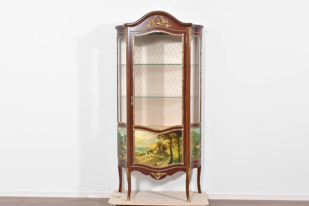 中古　美品　スペイン製　絵画装飾が優雅なキュリオケース　(R-085912)