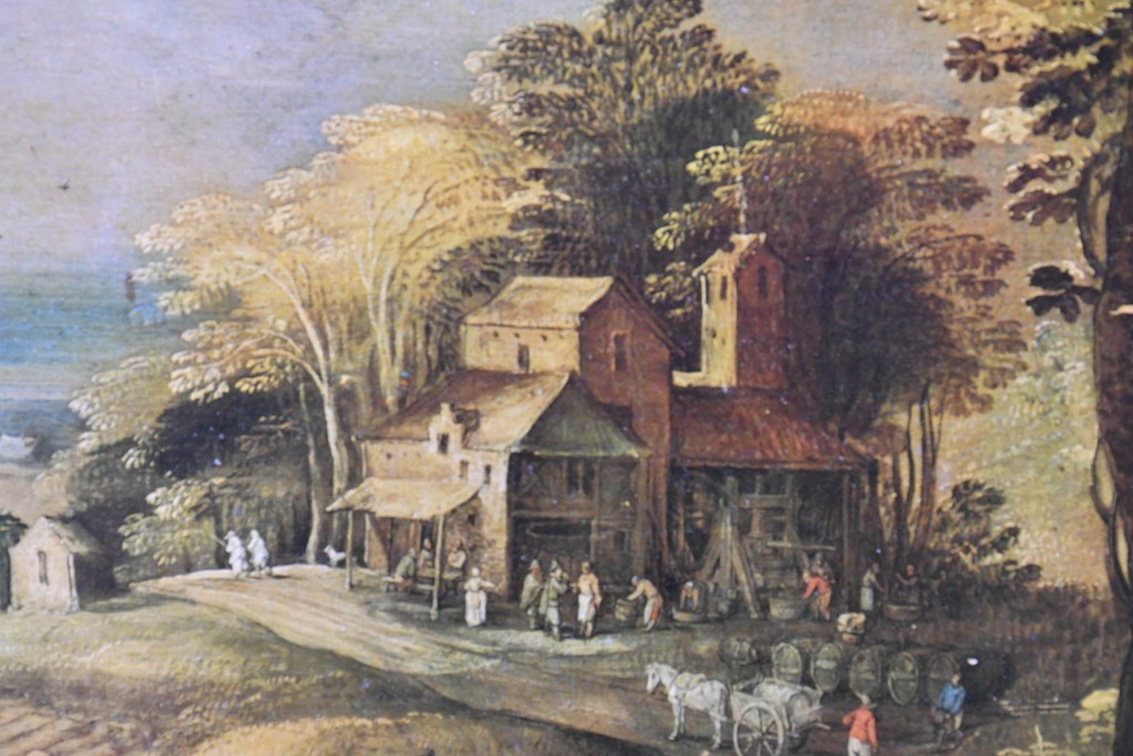 中古　美品　スペイン製　絵画装飾が優雅なキュリオケース　(R-085912)