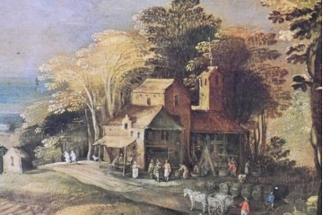 中古　美品　スペイン製　絵画装飾が優雅なキュリオケース　(R-085912)