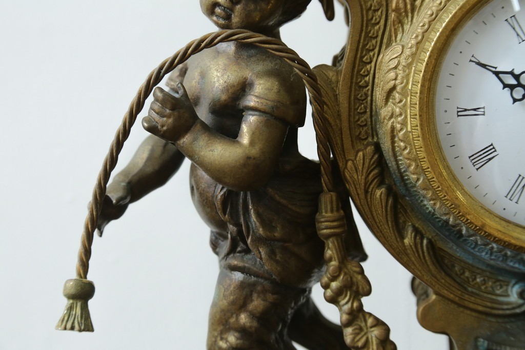 中古　高級品　イタリア　FARBEL　Imperial(インペリアル)　六本木アピス取り扱い　天使像と真鍮製の装飾が際立つ置時計　(R-085913)