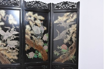 アジアンヴィンテージ　中国　オリエンタル　花鳥・山水の図柄が美しい衝立　(R-085914)