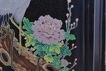 アジアンヴィンテージ　中国　オリエンタル　花鳥・山水の図柄が美しい衝立　(R-085914)