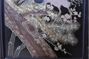 アジアンヴィンテージ　中国　オリエンタル　花鳥・山水の図柄が美しい衝立　(R-085914)