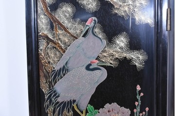 アジアンヴィンテージ　中国　オリエンタル　花鳥・山水の図柄が美しい衝立　(R-085914)