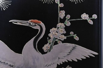 アジアンヴィンテージ　中国　オリエンタル　花鳥・山水の図柄が美しい衝立　(R-085914)