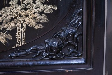 アジアンヴィンテージ　中国　オリエンタル　花鳥・山水の図柄が美しい衝立　(R-085914)