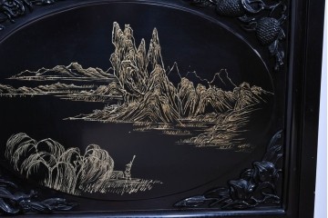 アジアンヴィンテージ　中国　オリエンタル　花鳥・山水の図柄が美しい衝立　(R-085914)