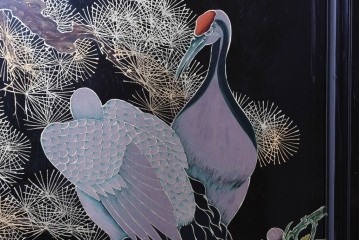 アジアンヴィンテージ　中国　オリエンタル　花鳥・山水の図柄が美しい衝立　(R-085914)