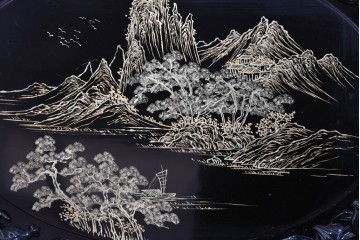 アジアンヴィンテージ　中国　オリエンタル　花鳥・山水の図柄が美しい衝立　(R-085914)