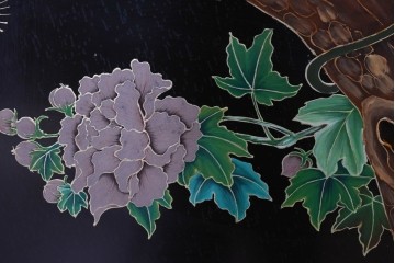 アジアンヴィンテージ　中国　オリエンタル　花鳥・山水の図柄が美しい衝立　(R-085914)