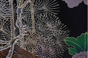 アジアンヴィンテージ　中国　オリエンタル　花鳥・山水の図柄が美しい衝立　(R-085914)