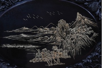 アジアンヴィンテージ　中国　オリエンタル　花鳥・山水の図柄が美しい衝立　(R-085914)