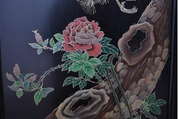 アジアンヴィンテージ　中国　オリエンタル　花鳥・山水の図柄が美しい衝立　(R-085914)