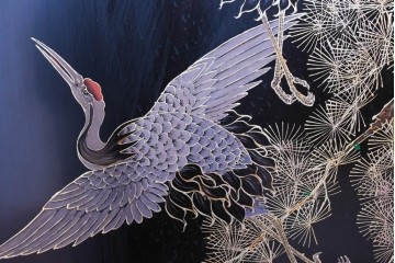 アジアンヴィンテージ　中国　オリエンタル　花鳥・山水の図柄が美しい衝立　(R-085914)