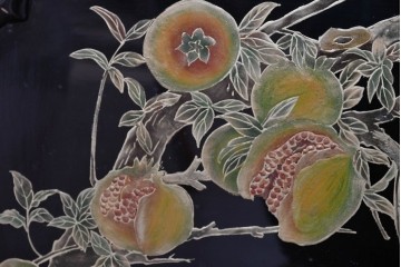 アジアンヴィンテージ　中国　オリエンタル　花鳥・山水の図柄が美しい衝立　(R-085914)