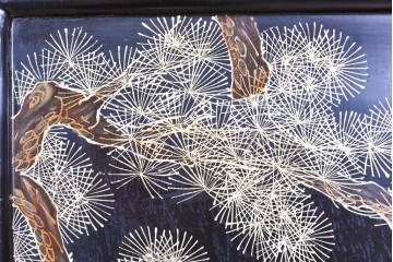 アジアンヴィンテージ　中国　オリエンタル　花鳥・山水の図柄が美しい衝立　(R-085914)