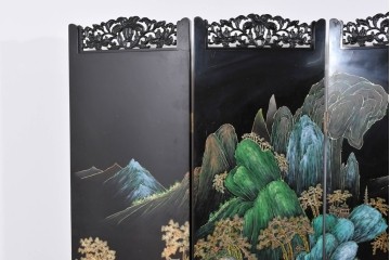 アジアンヴィンテージ　中国　オリエンタル　花鳥・山水の図柄が美しい衝立　(R-085914)