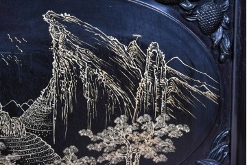 アジアンヴィンテージ　中国　オリエンタル　花鳥・山水の図柄が美しい衝立　(R-085914)