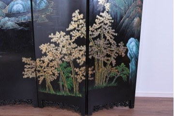 アジアンヴィンテージ　中国　オリエンタル　花鳥・山水の図柄が美しい衝立　(R-085914)
