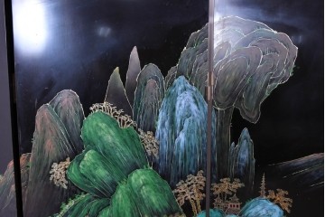 アジアンヴィンテージ　中国　オリエンタル　花鳥・山水の図柄が美しい衝立　(R-085914)