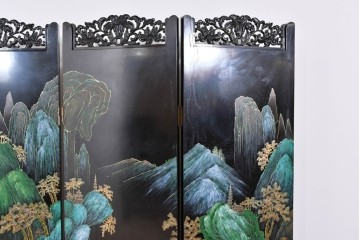 アジアンヴィンテージ　中国　オリエンタル　花鳥・山水の図柄が美しい衝立　(R-085914)