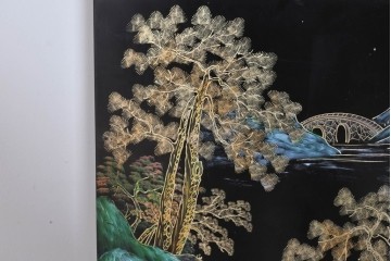 アジアンヴィンテージ　中国　オリエンタル　花鳥・山水の図柄が美しい衝立　(R-085914)