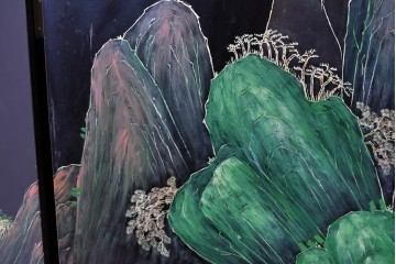 アジアンヴィンテージ　中国　オリエンタル　花鳥・山水の図柄が美しい衝立　(R-085914)