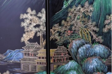 アジアンヴィンテージ　中国　オリエンタル　花鳥・山水の図柄が美しい衝立　(R-085914)