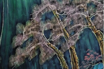 アジアンヴィンテージ　中国　オリエンタル　花鳥・山水の図柄が美しい衝立　(R-085914)