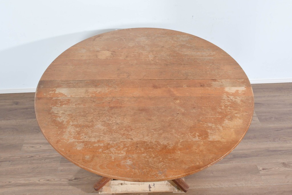 和製ヴィンテージ　希少なチーク無垢材を使用した上質なラウンドダイニングテーブル　(R-085922)