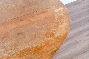 和製ヴィンテージ　希少なチーク無垢材を使用した上質なラウンドダイニングテーブル　(R-085922)