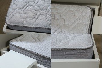 中古　BoConcept(ボーコンセプト)　シモンズ(SIMMONS)　本革ヘッドボード　サイドテーブル付きワイドダブルサイズのベッドセット　定価約60万円　(R-085928)