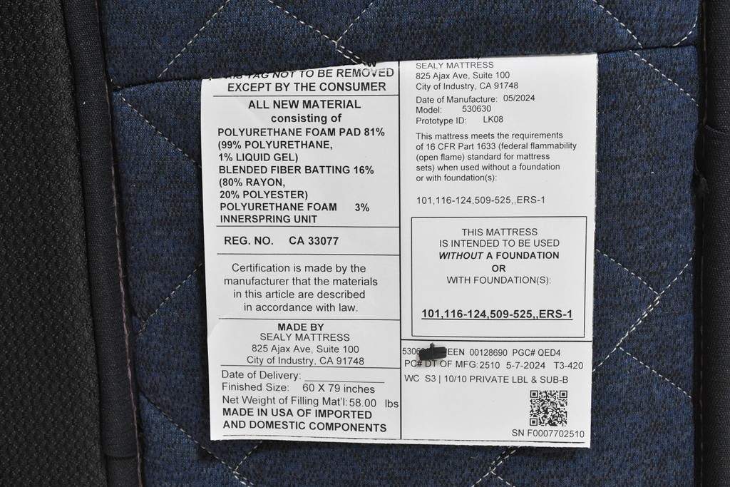 中古　美品　展示品　Sealy(シーリー)　Harbor Home(ハーバーホーム)　ワイドダブルマットレスとボトムクッションのセット　(R-085935)