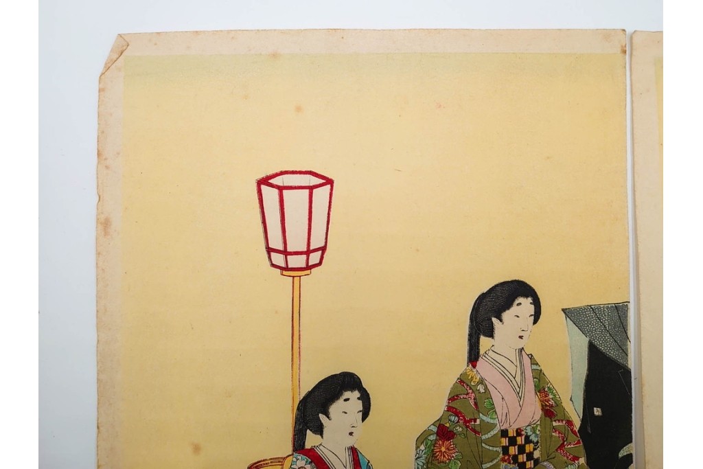 真作　明治期　楊洲周廷　「女礼式略図 婚礼」　当時の女性の礼装や作法を伝える木版画　3枚続　(R-085940)