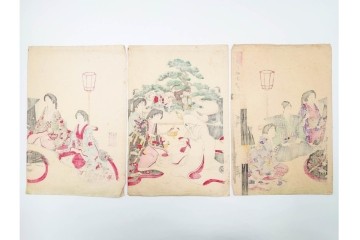 真作　明治期　楊洲周廷　「女礼式略図 婚礼」　当時の女性の礼装や作法を伝える木版画　3枚続　(R-085940)