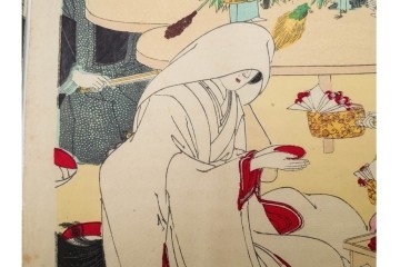 真作　明治期　楊洲周廷　「女礼式略図 婚礼」　当時の女性の礼装や作法を伝える木版画　3枚続　(R-085940)