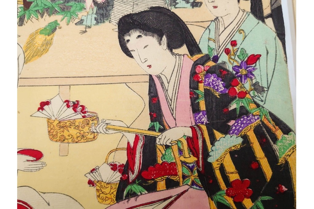 真作　明治期　楊洲周廷　「女礼式略図 婚礼」　当時の女性の礼装や作法を伝える木版画　3枚続　(R-085940)