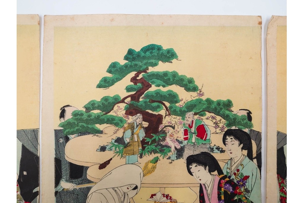 真作　明治期　楊洲周廷　「女礼式略図 婚礼」　当時の女性の礼装や作法を伝える木版画　3枚続　(R-085940)