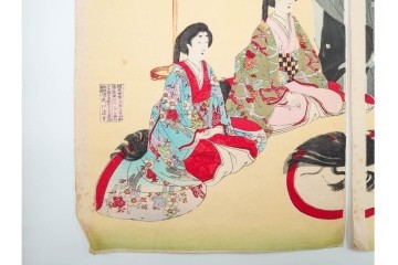 真作　明治期　楊洲周廷　「女礼式略図 婚礼」　当時の女性の礼装や作法を伝える木版画　3枚続　(R-085940)