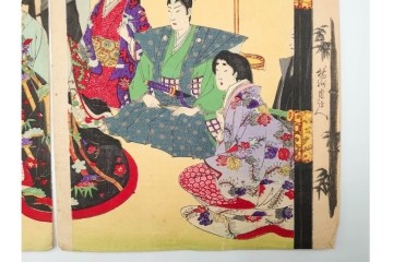 真作　明治期　楊洲周廷　「女礼式略図 婚礼」　当時の女性の礼装や作法を伝える木版画　3枚続　(R-085940)