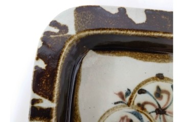 河井武一(師:河井寛次郎)　柔らかな丸紋が重なる丸紋飴流の角鉢　共箱付き　(R-085941)