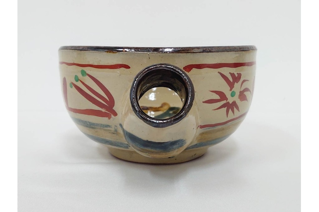 沖縄 壺屋焼　新垣栄三郎・新垣勉　赤絵と魚文が目を引く片口と鉢2点のセット　(R-085942)